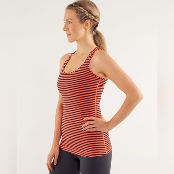 Lululemon Cool Racerback Tank in Classic Stripe - Luon Light - Orange and Black - Picture 3 of 10